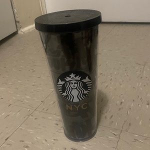 All black Starbucks cup.